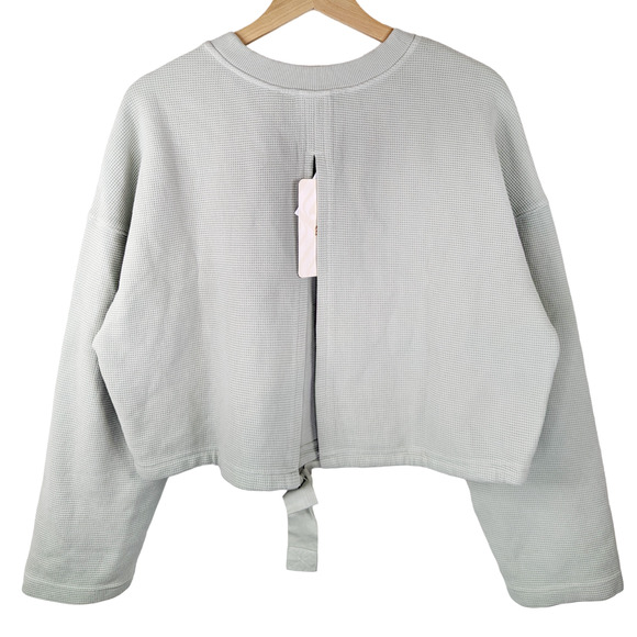 Fabletics Anna Tie-Back Sweatshirt Waffle Knit Open Back Mint Teal Oversized XXS - Picture 3 of 8